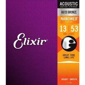 Elixir 11182 Nanoweb (13-53) Комплект струн для акустической гитары.